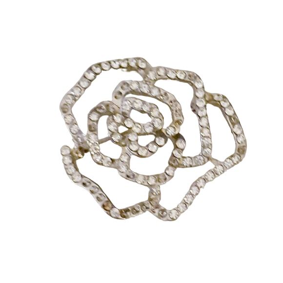 Vintage Rhinestone Rose Brooch - Picture 1 of 3